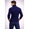 Erkek Balıkcı Yaka Bağazlı Triko Kazak Pamuklu Kalın Fitilli Dokuma, Regular Fit Uzun Kollu Kışlık Model - Lacivert