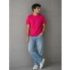Erkek Basic Pamuklu Tişört Bisiklet Yaka Düz Renk Regular Fit T-shirt - Fuşya