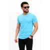 Erkek Basic Tişört Bisiklet Yaka Kısa Kol Günlük Yazlık Slim Fit T-shirt - Açık Mavi