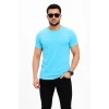 Erkek Basic Tişört Bisiklet Yaka Kısa Kol Günlük Yazlık Slim Fit T-shirt - Açık Mavi