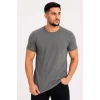Erkek Basic Tişört Bisiklet Yaka Kısa Kol Günlük Yazlık Slim Fit T-shirt - Antrasit