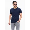 Erkek Basic Tişört Bisiklet Yaka Kısa Kol Günlük Yazlık Slim Fit T-shirt - Lacivert