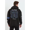 Erkek Baskılı Kapşonlu Üç Iplik Oversize Sweatshirt - Siyah