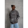 Erkek Baskılı Kapüşonlu Ribanalı Sweat - Gri