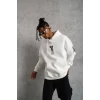 Erkek Baskılı Kapüşonlu Sweat - Beyaz