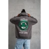 Erkek Baskılı Kapüşonlu Ve Kordon İpli Sweat - Gri