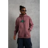 Erkek Baskılı Kapüşonlu Ve Kordon İpli Sweat - Gül Kurusu