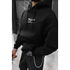Erkek Baskılı Kapüşonlu Ve Kordon İpli Sweat - Siyah