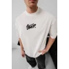 Erkek Baskılı Oversize T-shirt - Beyaz