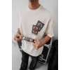 Erkek Baskılı Oversize T-shirt - Beyaz