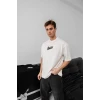 Erkek Baskılı Oversize T-shirt - Beyaz