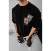 Erkek Baskılı Oversize T-shirt - Siyah