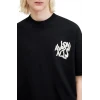 Erkek Baskılı Oversize T-shirt - Siyah