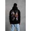Erkek Baskılı Oversize Üç İplik Kapüşonlu Sweatshirt - Siyah
