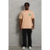 Erkek Baskılı T-shirt Kısa Kol Bisiklet Yaka Regular Fit Rahat Kalıp Günlük Tişört - Bej