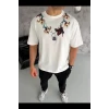 Erkek Baskılı T-shirt Kısa Kol Bisiklet Yaka Regular Fit Rahat Kalıp Günlük Tişört - Beyaz
