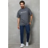 Erkek Baskılı T-shirt Kısa Kol Bisiklet Yaka Regular Fit Rahat Kalıp Günlük Tişört - Füme