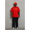 Erkek Baskılı T-shirt Kısa Kol Bisiklet Yaka Regular Fit Rahat Kalıp Günlük Tişört - Kırmızı
