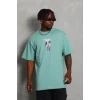 Erkek Baskılı T-shirt Kısa Kol Bisiklet Yaka Regular Fit Rahat Kalıp Günlük Tişört - Mint Yeşili