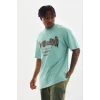 Erkek Baskılı T-shirt Kısa Kol Bisiklet Yaka Regular Fit Rahat Kalıp Günlük Tişört - Mint Yeşili