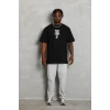 Erkek Baskılı T-shirt Kısa Kol Bisiklet Yaka Regular Fit Rahat Kalıp Günlük Tişört - Siyah