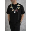 Erkek Baskılı T-shirt Kısa Kol Bisiklet Yaka Regular Fit Rahat Kalıp Günlük Tişört - Siyah