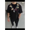 Erkek Baskılı T-shirt Kısa Kol Bisiklet Yaka Regular Fit Rahat Kalıp Günlük Tişört - Siyah
