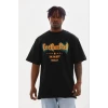 Erkek Baskılı T-shirt Kısa Kol Bisiklet Yaka Regular Fit Rahat Kalıp Günlük Tişört - Siyah