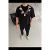 Erkek Baskılı T-shirt Kısa Kol Bisiklet Yaka Regular Fit Rahat Kalıp Günlük Tişört - Siyah