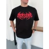 Erkek Baskılı T-shirt Yazlık Kısa Kol Bisiklet Yaka Rahat Kalıp Tişört - Siyah