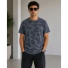 Erkek Batik Desenli Tişört Bisiklet Yaka Kısa Kol Regular Fit T-shirt - Füme
