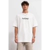 Erkek Bisiklet Yaka Baskılı Kısa Kollu Tişört Streetwear Günlük Basic Pamuklu T-shirt - Beyaz