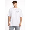 Erkek Bisiklet Yaka Baskılı Kısa Kollu Tişört Streetwear Günlük Basic Pamuklu T-shirt - Beyaz