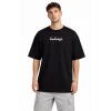 Erkek Bisiklet Yaka Baskılı Kısa Kollu Tişört Streetwear Günlük Basic Pamuklu T-shirt - Siyah