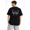 Erkek Bisiklet Yaka Baskılı  Kısa Kollu Tişört Streetwear Günlük Basic Pamuklu T-shirt - Siyah