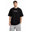 Erkek Bisiklet Yaka Baskılı Kısa Kollu Tişört Streetwear Günlük Basic Pamuklu T-shirt - Siyah
