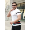Erkek Bisiklet Yaka Bel Ve Kol Şerit Desenli Kısa Kollu Tişört