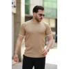 Erkek Bisiklet Yaka Çizgi Desenli Ribanalı Kısa Kollu Tshirt