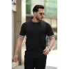Erkek Bisiklet Yaka Çizgi Desenli Ribanalı Kısa Kollu Tshirt