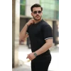 Erkek Bisiklet Yaka Çizgi Desenli Ribanalı Kısa Kollu Tshirt