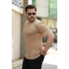 Erkek Bisiklet Yaka Çizgi Desenli Ribanalı Kısa Kollu Tshirt