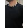 Erkek Bisiklet Yaka Çizgi Desenli Ribanalı Kısa Kollu Tshirt