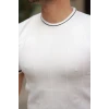 Erkek Bisiklet Yaka Çizgi Desenli Ribanalı Kısa Kollu Tshirt