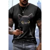 Erkek Bisiklet Yaka Kedi Baskılı Süprem T-shirt