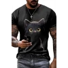 Erkek Bisiklet Yaka Kedi Baskılı Süprem T-shirt