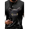 Erkek Bisiklet Yaka Kedi Baskılı Süprem T-shirt