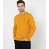 Erkek Bisiklet Yaka Nakış İşlemeli Triko Kazak Yumuşak Dokulu Pamuklu Ince Dokuma, Uzun Kollu Rahat Regular Kalıp - Turuncu