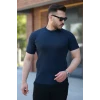 Erkek Bisiklet Yaka Örgü Desenli Kısa Örme Triko Kısa Kollu T-shirt