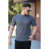Erkek Bisiklet Yaka Örgü Desenli Kısa Örme Triko Kısa Kollu T-shirt