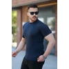 Erkek Bisiklet Yaka Örgü Desenli Kısa Örme Triko Kısa Kollu T-shirt